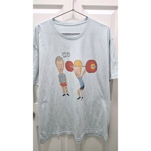 Vintage Beavis & Butt-Head Voodoo Barbell Graphic T-Shirt XL Blue Weightlifting‎
